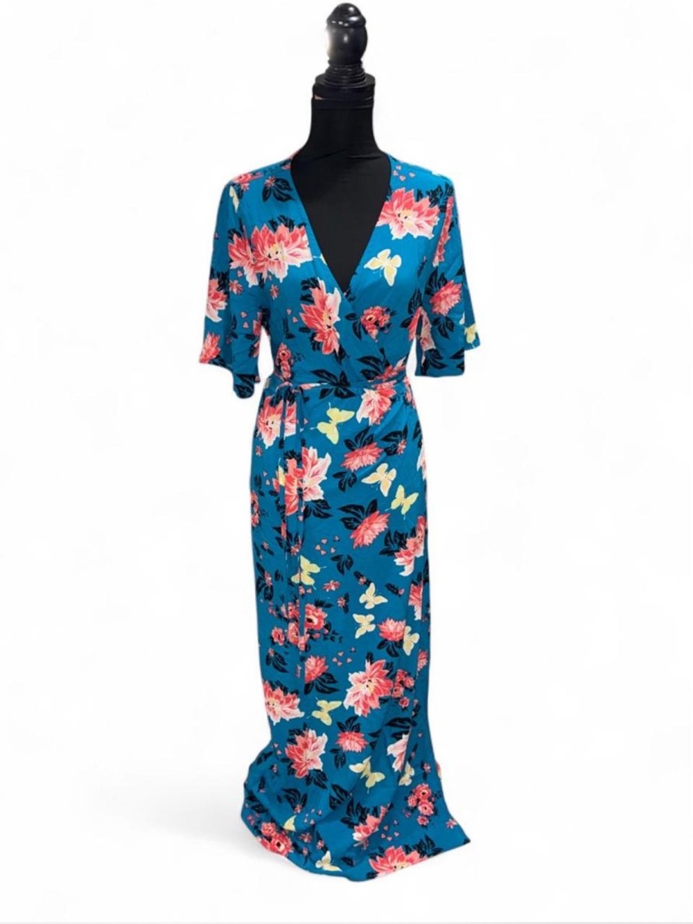 Nom Nursing Floral Teal Wrap Maxi Dress